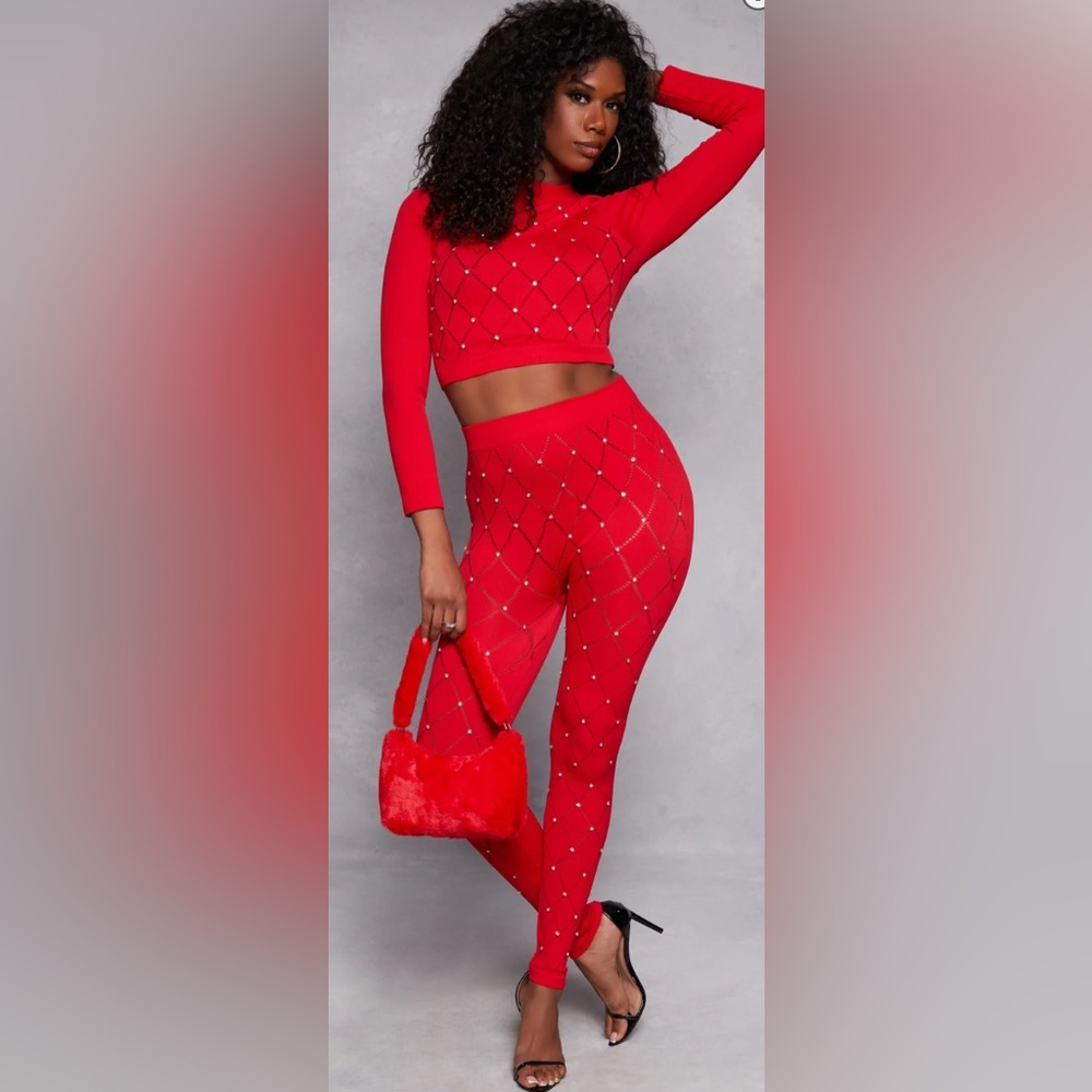 Red rhinestone two piece set